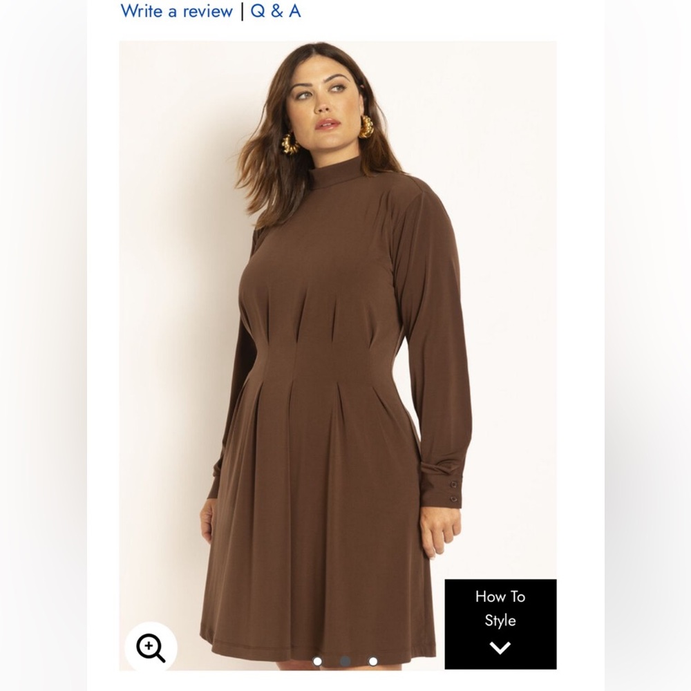 Brown Pleaded Waist Turtleneck Dress Eloquii Size 14